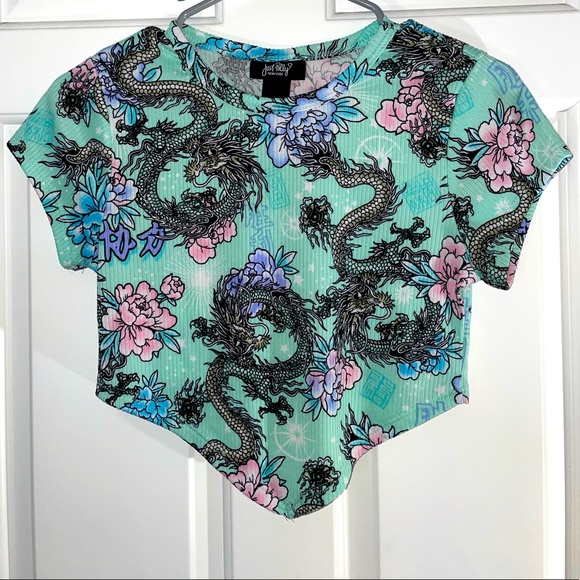 Just Polly Tops - Colorful Dragon Crop Top SizeS